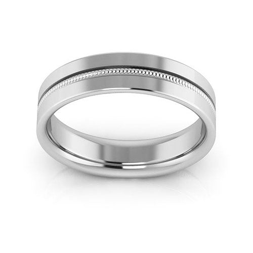 10K White Gold 5mm milgrain grooved design comfort fit wedding band - DELLAFORA