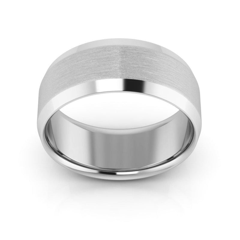 10K White Gold 8mm beveled edge satin center comfort fit wedding band - DELLAFORA