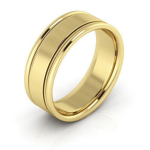 10K Yellow Gold 7mm milgrain raised edge design comfort fit wedding band - DELLAFORA