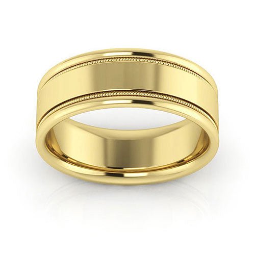 10K Yellow Gold 7mm milgrain raised edge design comfort fit wedding band - DELLAFORA