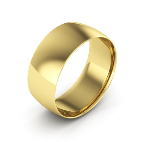 10K Yellow Gold 8mm extra light half round comfort fit wedding bands - DELLAFORA