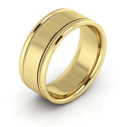 10K Yellow Gold 8mm milgrain raised edge design comfort fit wedding band - DELLAFORA