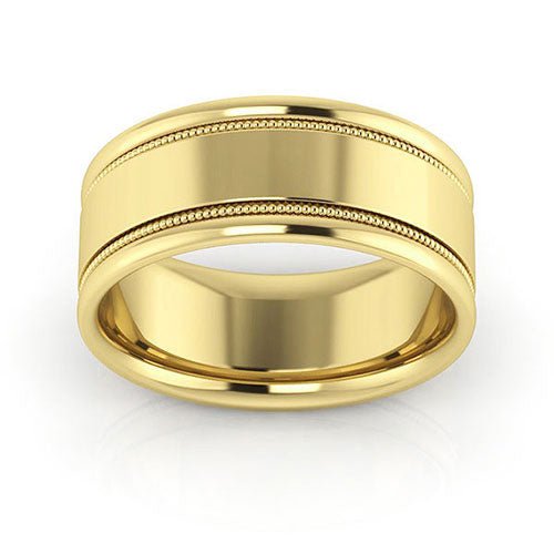 10K Yellow Gold 8mm milgrain raised edge design comfort fit wedding band - DELLAFORA