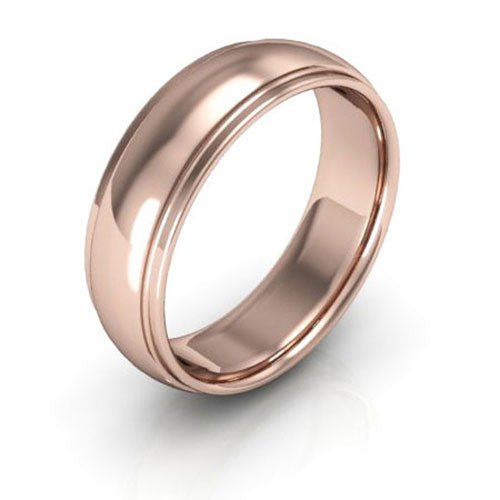 14K Rose Gold 6mm half round edge design comfort fit wedding band - DELLAFORA