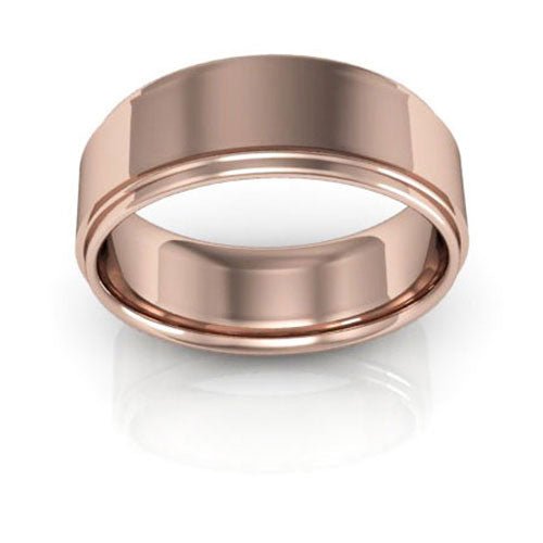 14K Rose Gold 7mm flat edge design comfort fit wedding band - DELLAFORA