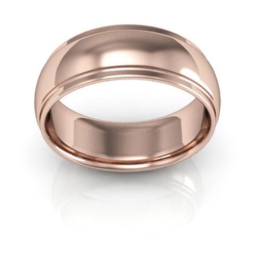14K Rose Gold 7mm half round edge design comfort fit wedding band - DELLAFORA