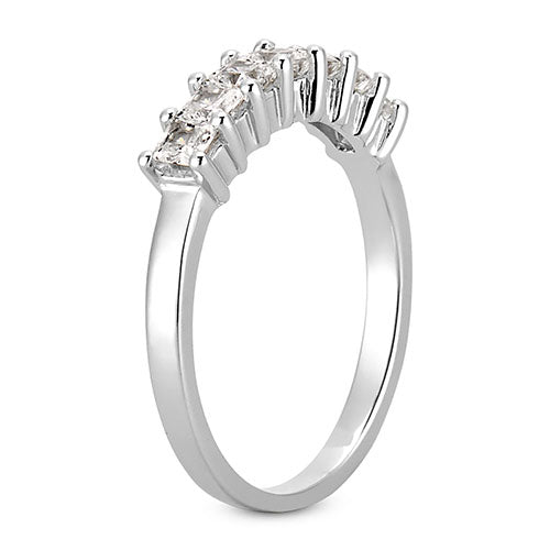 14K White gold 2mm prong set women's 0.70 carats princess cutdiamond wedding band. - DELLAFORA