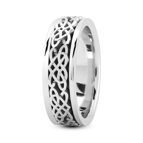 14K White gold 8mm fancy design comfort fit wedding band with fancy celtic design - DELLAFORA