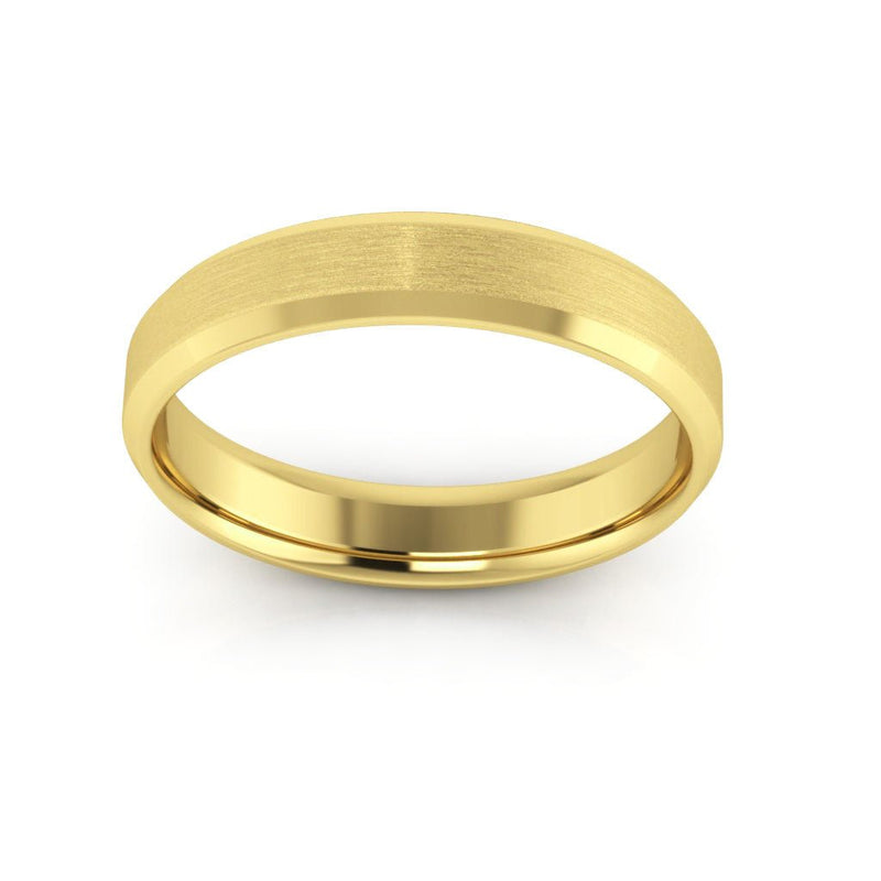 14K Yellow Gold 4mm beveled edge satin center comfort fit wedding band - DELLAFORA