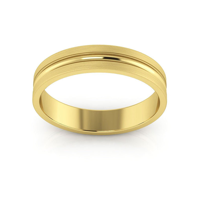 14K Yellow Gold 4mm grooved design brushed wedding band - DELLAFORA