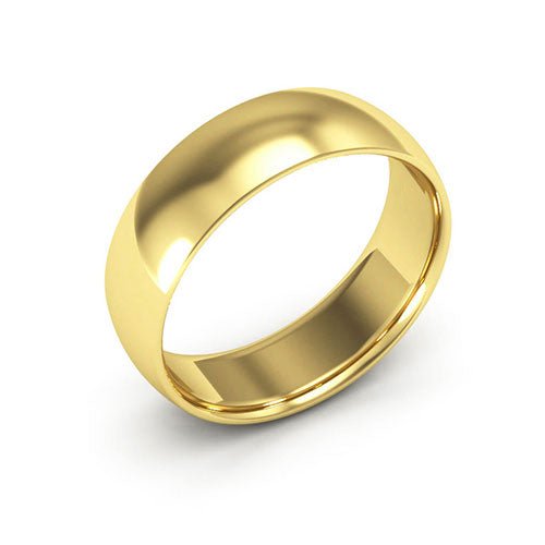 14K Yellow Gold 6mm half round comfort fit wedding band - DELLAFORA
