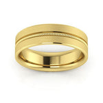 14K Yellow Gold 6mm milgrain grooved design brushed comfort fit wedding band - DELLAFORA