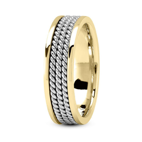18K Two Tone Gold (White Center) 6mm hand made comfort fit wedding band with three ropes design - DELLAFORA
