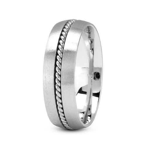 18K White gold 7mm fancy design comfort fit wedding band with center rope design - DELLAFORA
