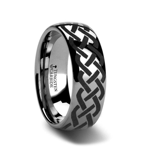 ADDISON Domed Tungsten Carbide Ring with Celtic Knot Design - 8mm - DELLAFORA