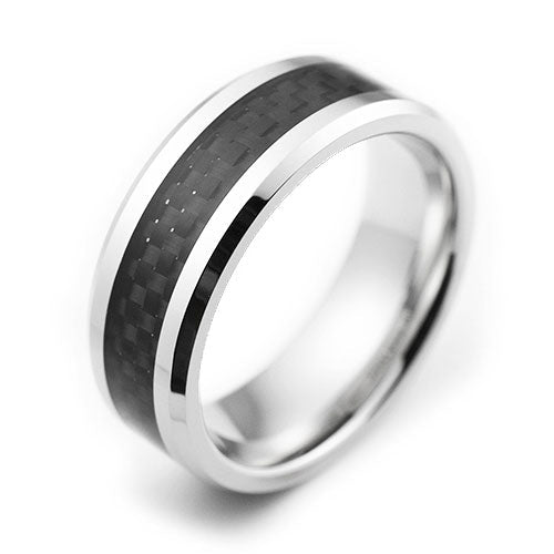 Cobalt Chrome 8mm beveled edge with carbon center comfort fit wedding band - DELLAFORA