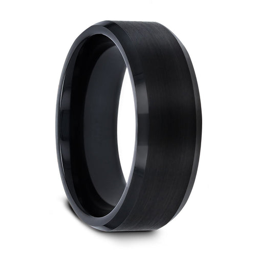 ELISE Black Tungsten Ring with Polished Beveled Edges and Brush Finished Center - 8mm - DELLAFORA