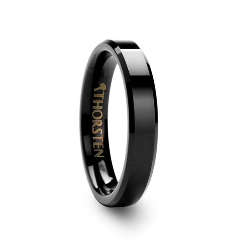 INFINITY Black Tungsten Ring with Beveled Edges - 4mm - DELLAFORA