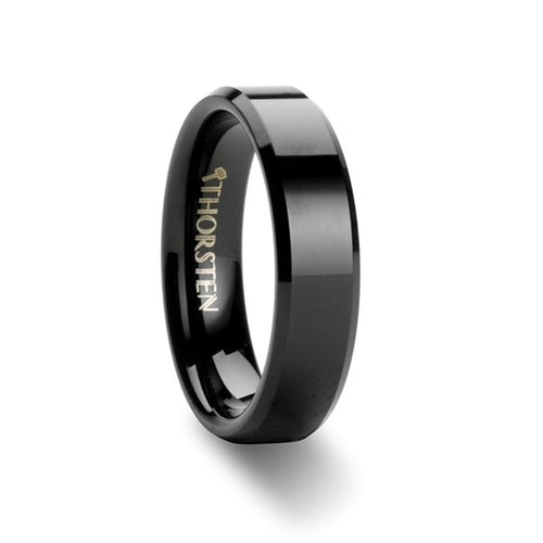 INFINITY Black Tungsten Ring with Beveled Edges - 6mm - DELLAFORA