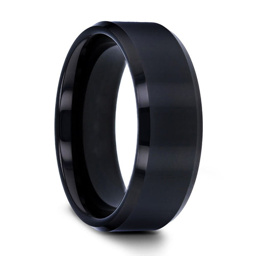 INFINITY Black Tungsten Ring with Beveled Edges - 8mm - DELLAFORA