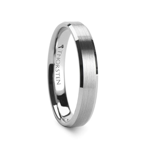 SHEFFIELD Flat Beveled Edges Tungsten Ring with Brushed Center - 4mm - DELLAFORA