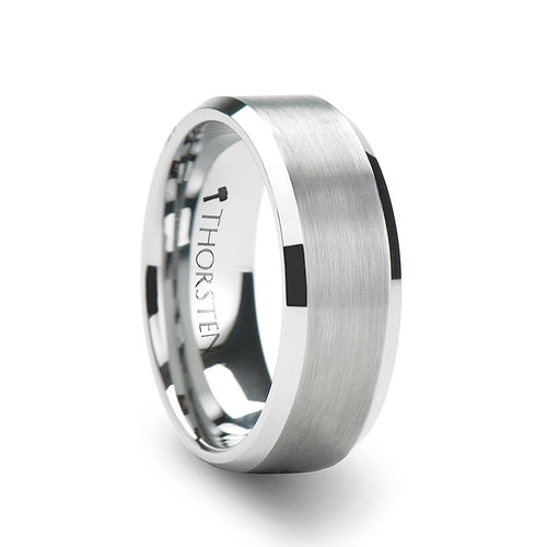 SHEFFIELD Flat Beveled Edges Tungsten Ring with Brushed Center - 8mm - DELLAFORA