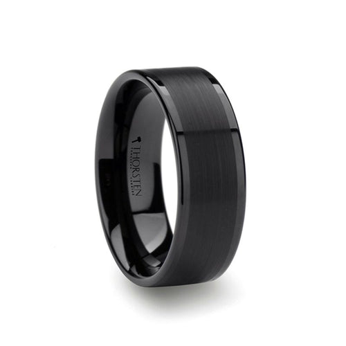 VULCAN Flat Black Tungsten Ring with Brushed Center & Polished Edges - 8mm - DELLAFORA