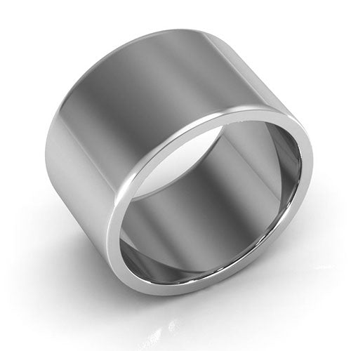 10K White Gold 12mm heavy weight flat wedding band - DELLAFORA