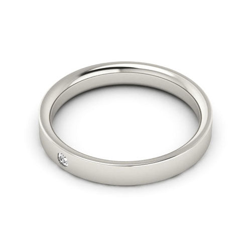 10K White Gold 3mm flat comfort fit diamond wedding band - DELLAFORA