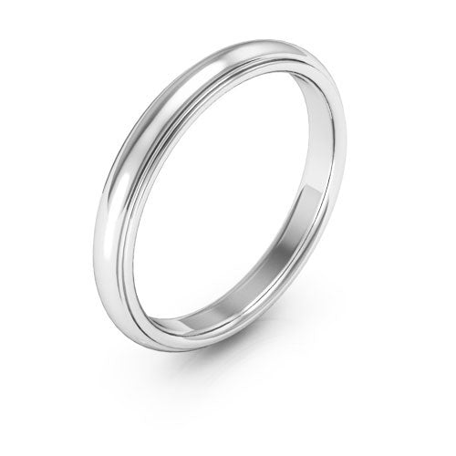 10K White Gold 3mm half round edge design comfort fit wedding band - DELLAFORA