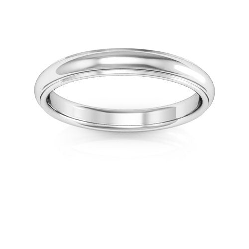 10K White Gold 3mm half round edge design comfort fit wedding band - DELLAFORA
