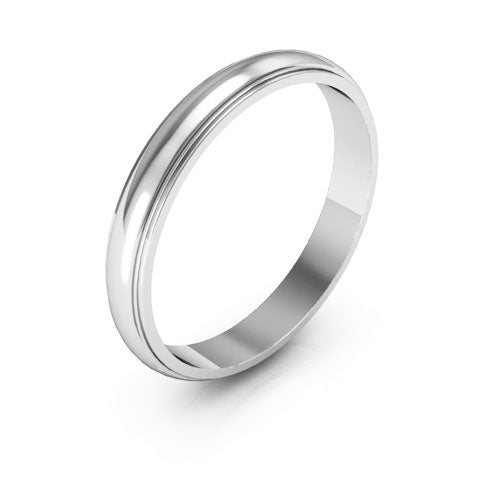10K White Gold 3mm half round edge design wedding band - DELLAFORA