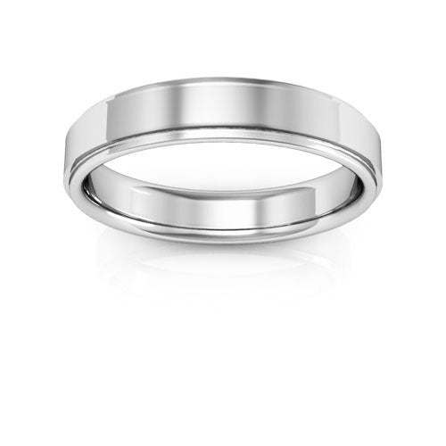 10K White Gold 4mm flat edge design comfort fit wedding band - DELLAFORA