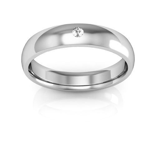 10K White Gold 4mm half round comfort fit diamond wedding band - DELLAFORA