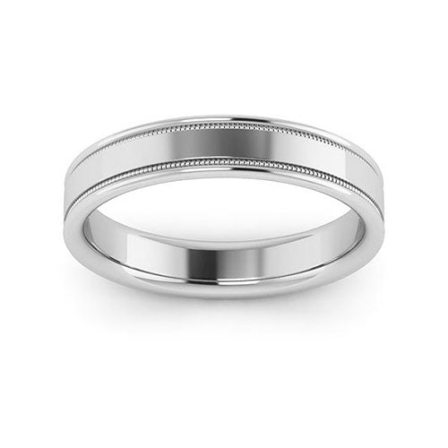 10K White Gold 4mm milgrain raised edge design comfort fit wedding band - DELLAFORA