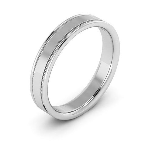 10K White Gold 4mm milgrain raised edge design comfort fit wedding band - DELLAFORA
