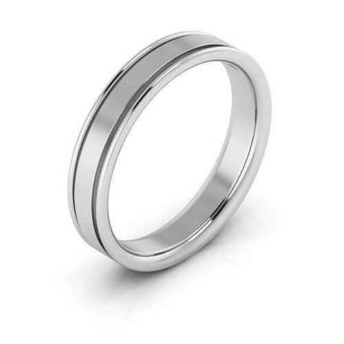 10K White Gold 4mm raised edge design comfort fit wedding band - DELLAFORA