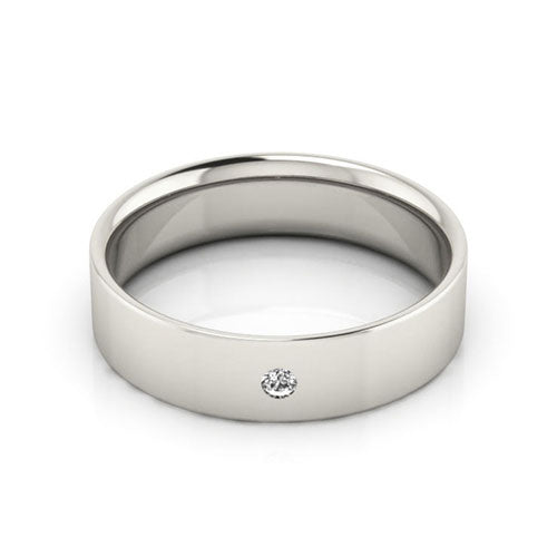 10K White Gold 5mm flat comfort fit diamond wedding band - DELLAFORA