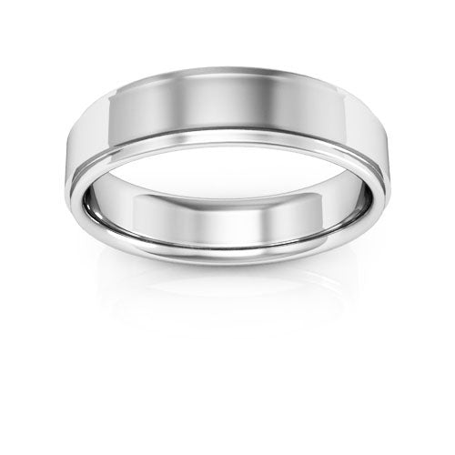 10K White Gold 5mm flat edge design comfort fit wedding band - DELLAFORA
