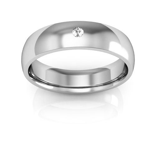 10K White Gold 5mm half round comfort fit diamond wedding band - DELLAFORA