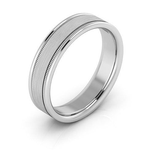10K White Gold 5mm milgrain raised edge design brushed center comfort fit wedding band - DELLAFORA