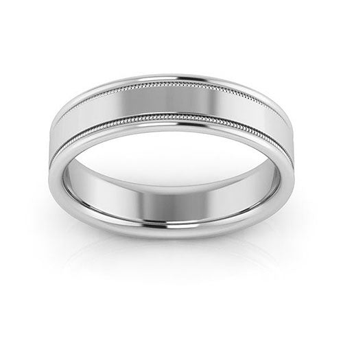 10K White Gold 5mm milgrain raised edge design comfort fit wedding band - DELLAFORA