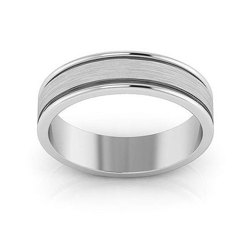 10K White Gold 5mm raised edge design brushed center wedding band - DELLAFORA