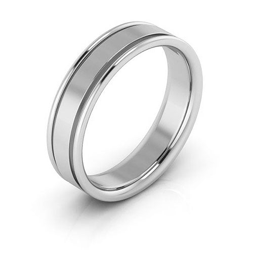 10K White Gold 5mm raised edge design comfort fit wedding band - DELLAFORA