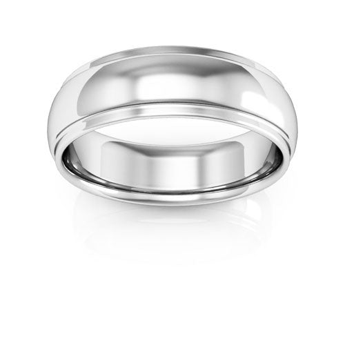 10K White Gold 6mm half round edge design comfort fit wedding band - DELLAFORA