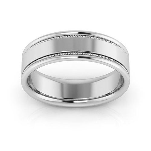 10K White Gold 6mm milgrain raised edge design comfort fit wedding band - DELLAFORA