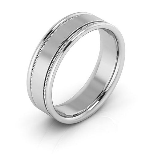 10K White Gold 6mm milgrain raised edge design comfort fit wedding band - DELLAFORA