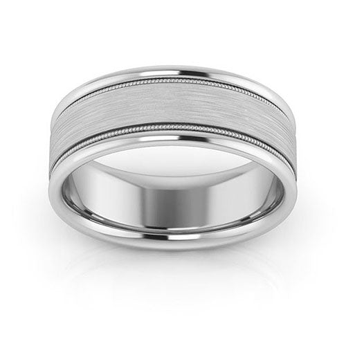 10K White Gold 7mm milgrain raised edge design brushed center comfort fit wedding band - DELLAFORA