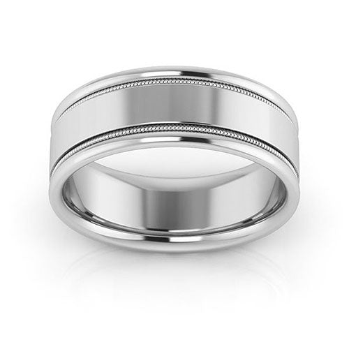 10K White Gold 7mm milgrain raised edge design comfort fit wedding band - DELLAFORA