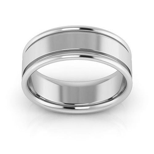 10K White Gold 7mm raised edge design comfort fit wedding band - DELLAFORA